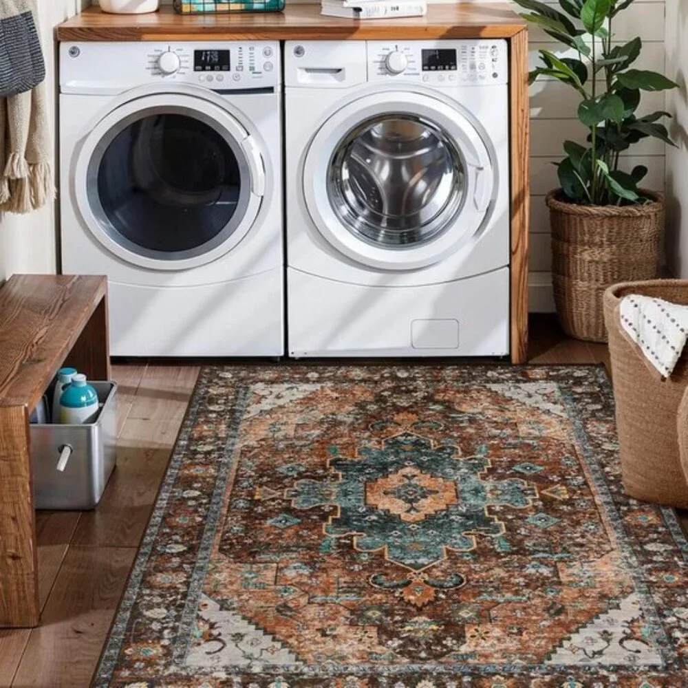 New 5x7 Area Rug, Washable, Non-Slip Vintage Carpet for Living Room & Bedroom